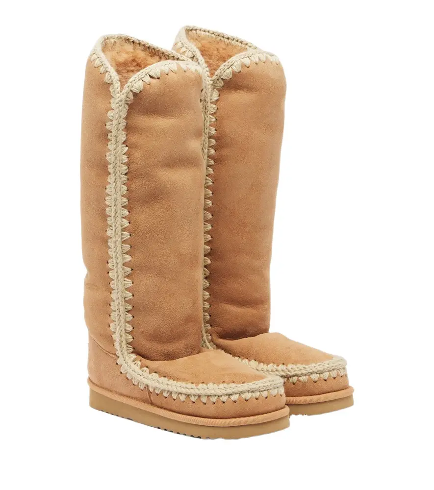 MOU Shearling-lined suede knee-high boots