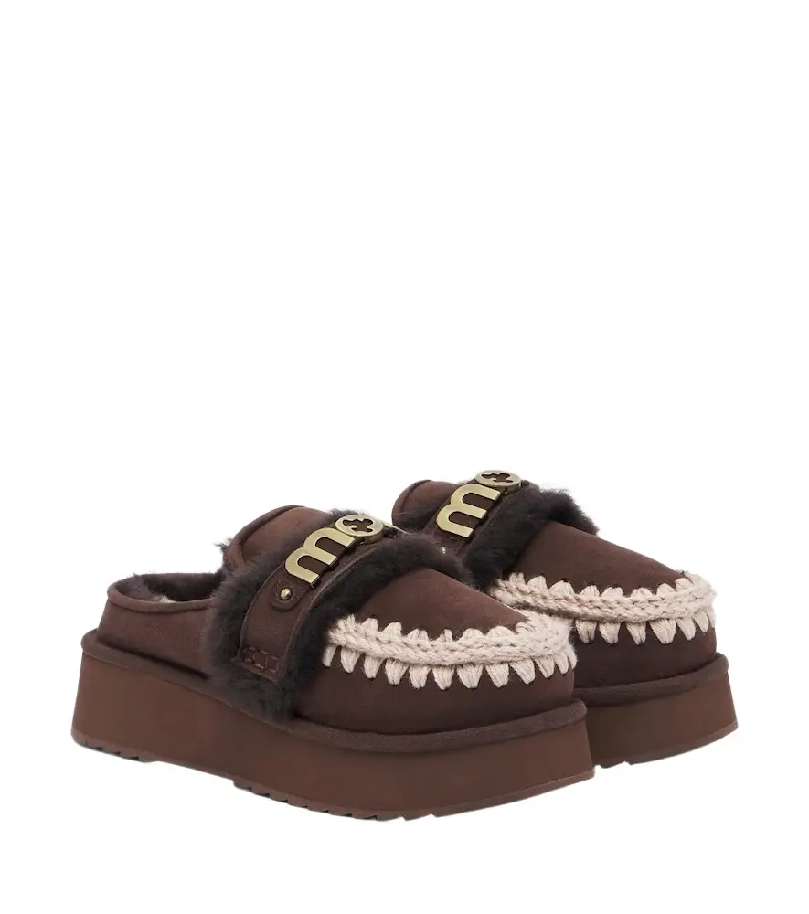 MOU Shearling-lined suede platform mules
