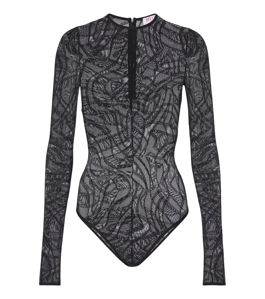 PUCCI Labirinto jacquard tulle bodysuit