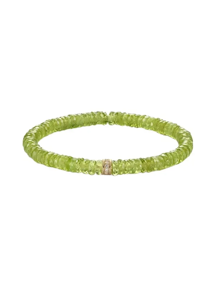 Sydney Evan 14kt gold beaded bracelet with peridot and diamonds