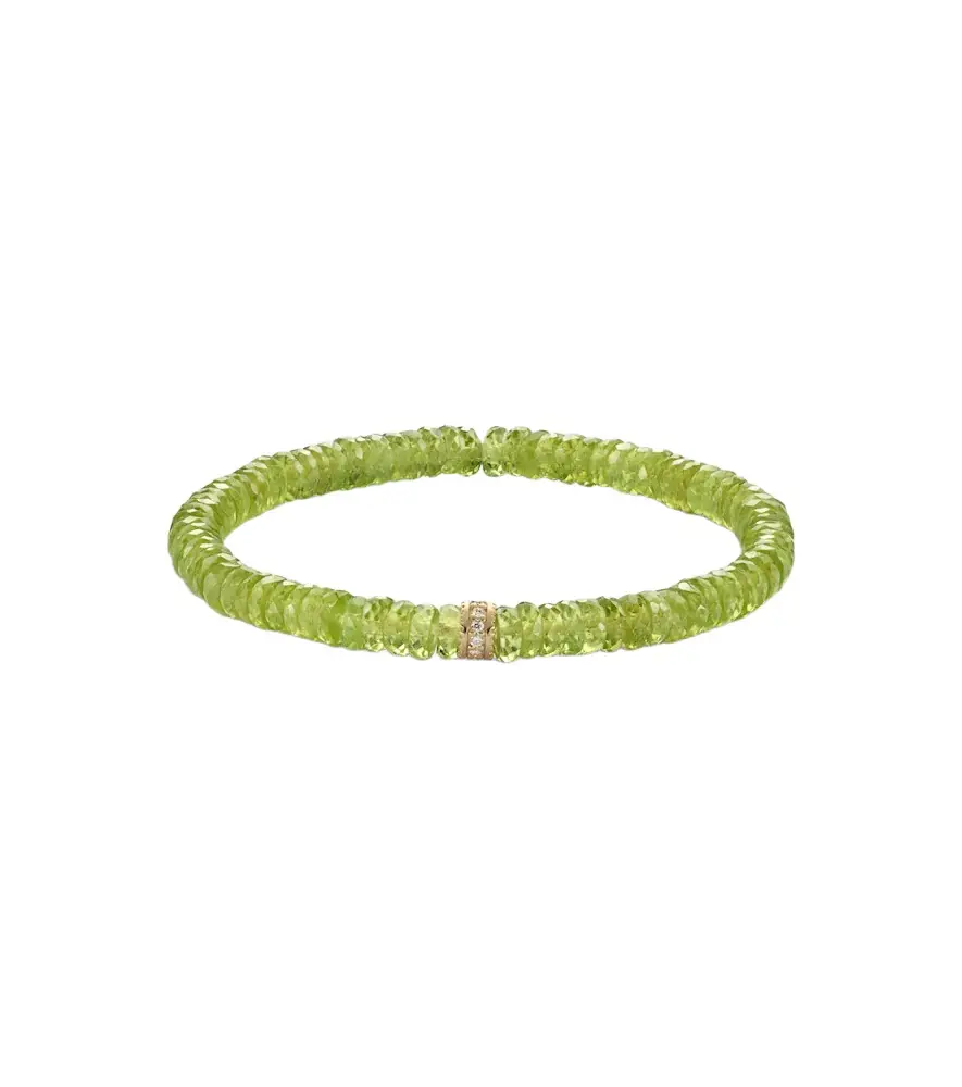 Sydney Evan 14kt gold beaded bracelet with peridot and diamonds