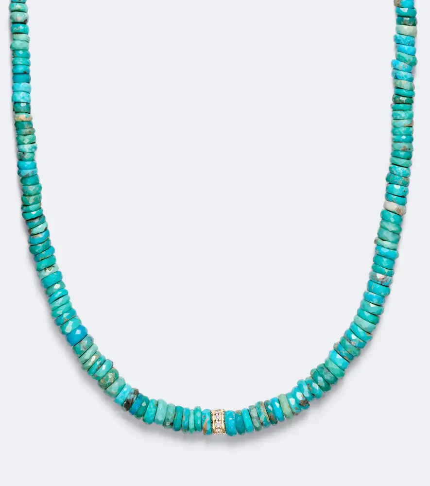 Sydney Evan 14kt gold beaded necklace with turquoise and diamonds | Thumbnail 3
