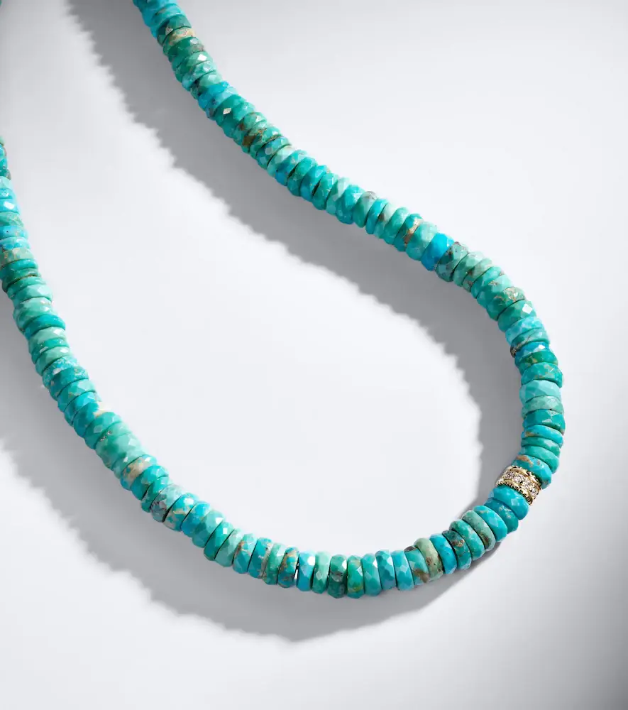 Sydney Evan 14kt gold beaded necklace with turquoise and diamonds | Thumbnail 4