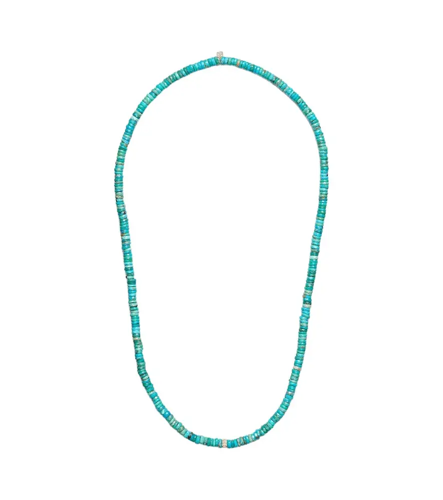 Sydney Evan 14kt gold beaded necklace with turquoise and diamonds