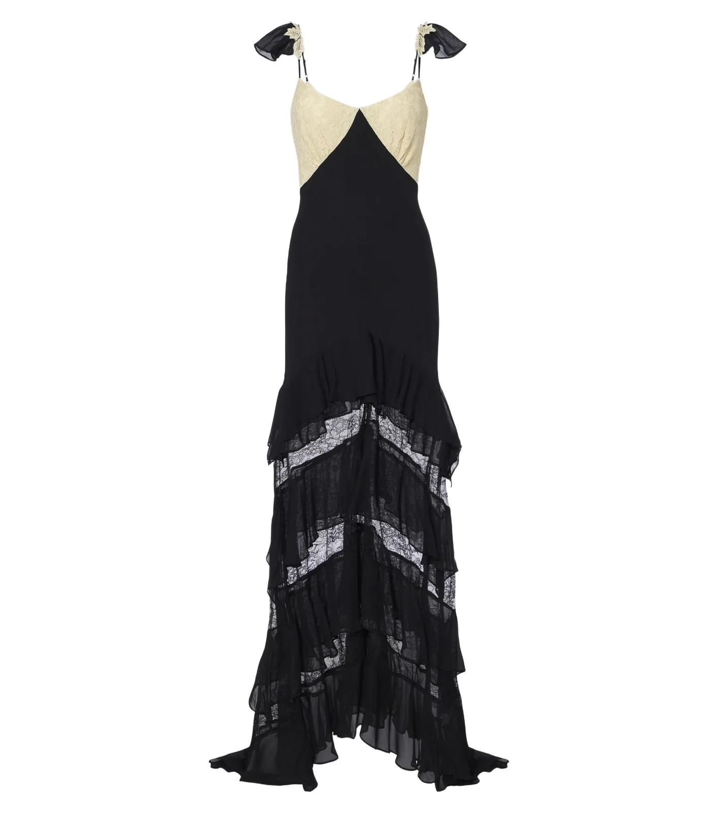 DE LA VALI Auralite lace-paneled tiered gown