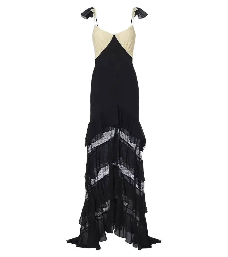 DE LA VALI Auralite lace-paneled tiered gown