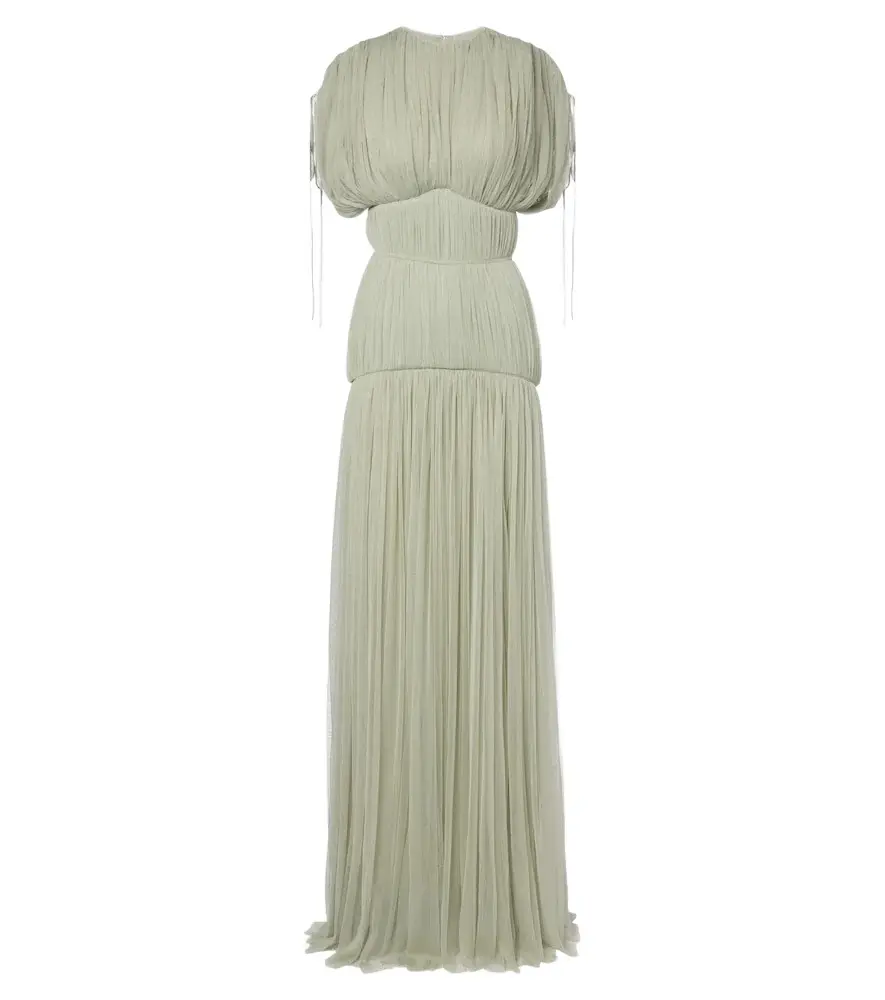 DE LA VALI Nymera pleated tulle corset gown