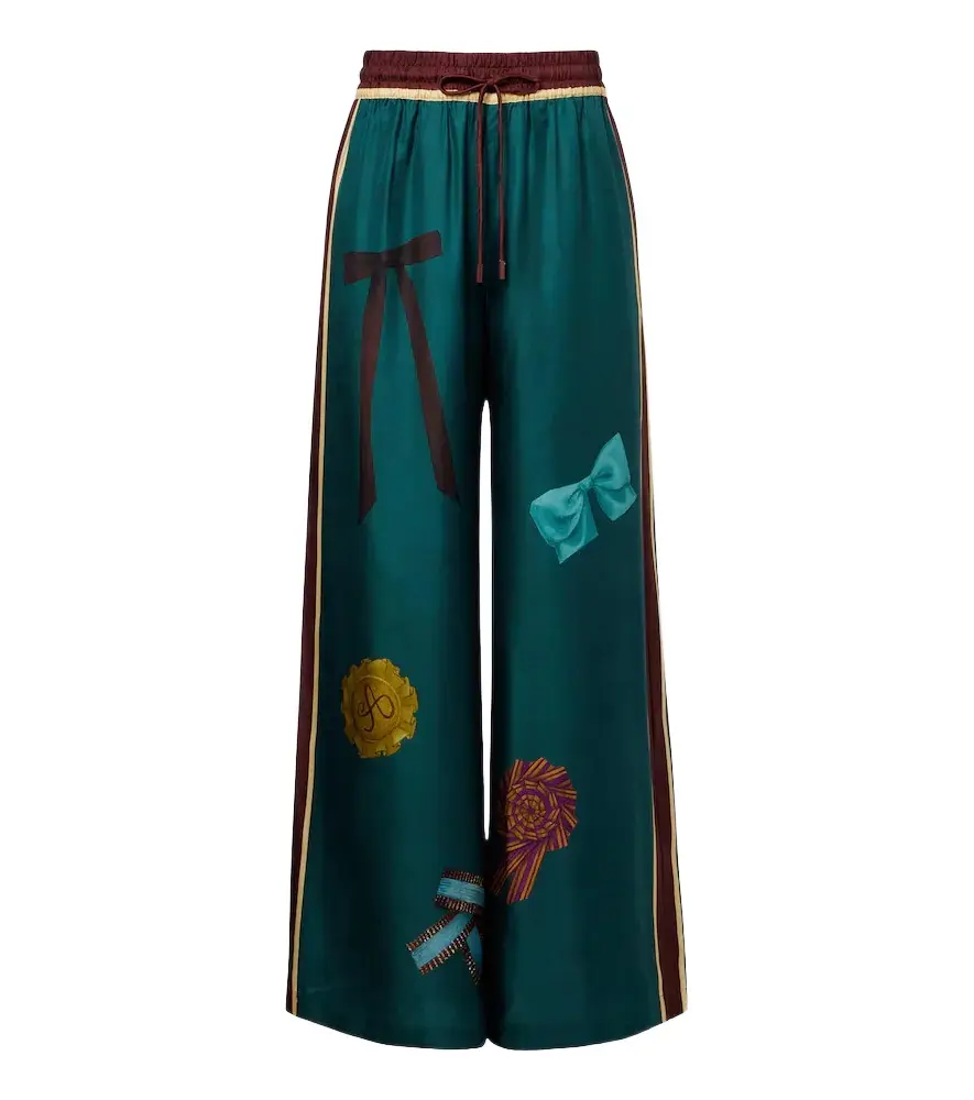 Alémais Rosette printed silk twill palazzo pants
