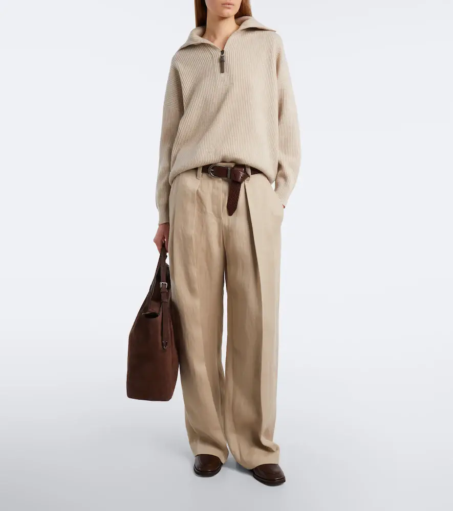 Brunello Cucinelli Monili pleated linen wide-leg pants | Thumbnail 3 Brunello Cucinelli Monili pleated linen wide-leg pants | Thumbnail 3