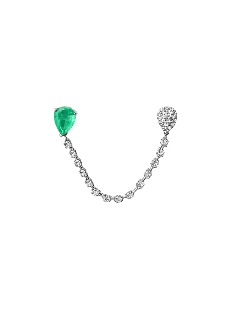 Wish Fine Jewelry 0.93ct Emerald Diamond 18K Gold Chain Stud Earrings