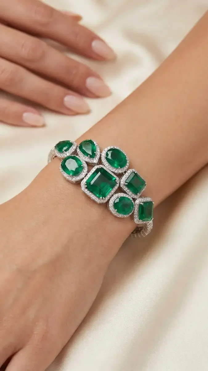 Wish Fine Jewelry 22.60ct Diamond Emerald 14K Gold Multi Shape Statement Bracelet | Thumbnail 4 Wish Fine Jewelry 22.60ct Diamond Emerald 14K Gold Multi Shape Statement Bracelet | Thumbnail 4