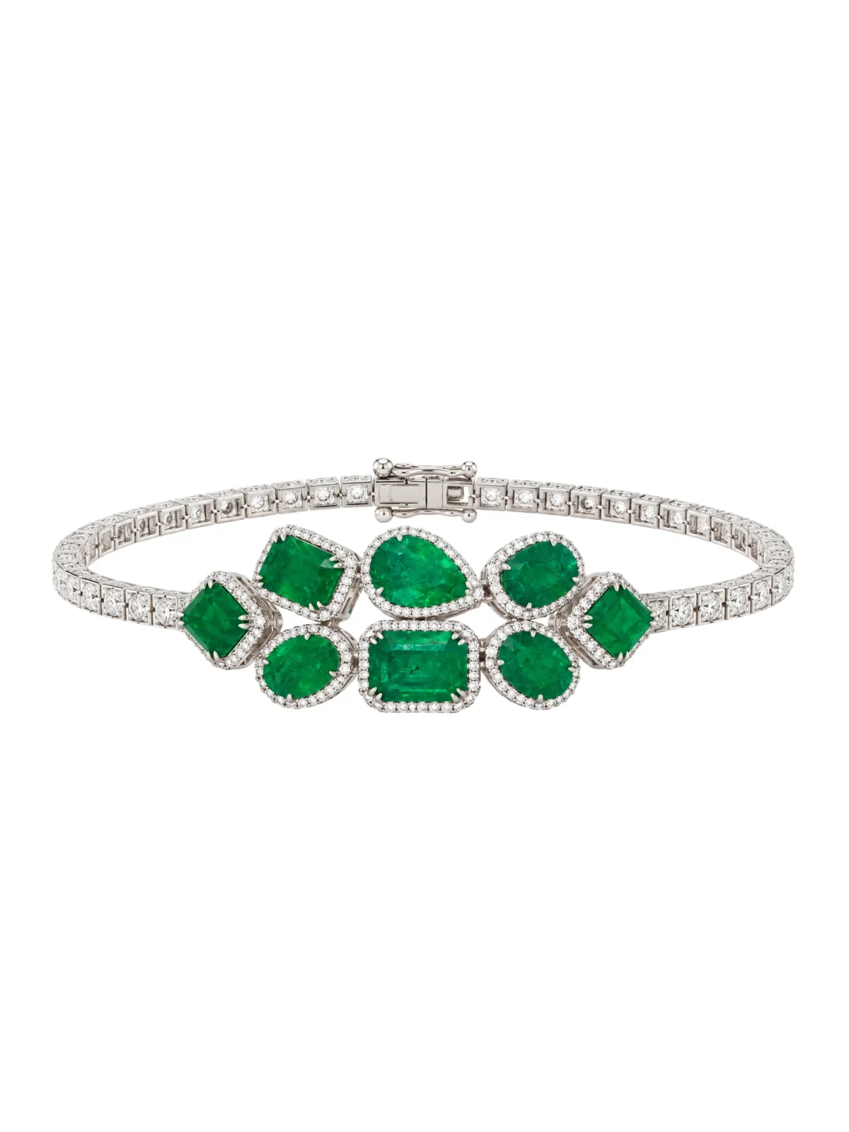 Wish Fine Jewelry 22.60ct Diamond Emerald 14K Gold Multi Shape Statement Bracelet