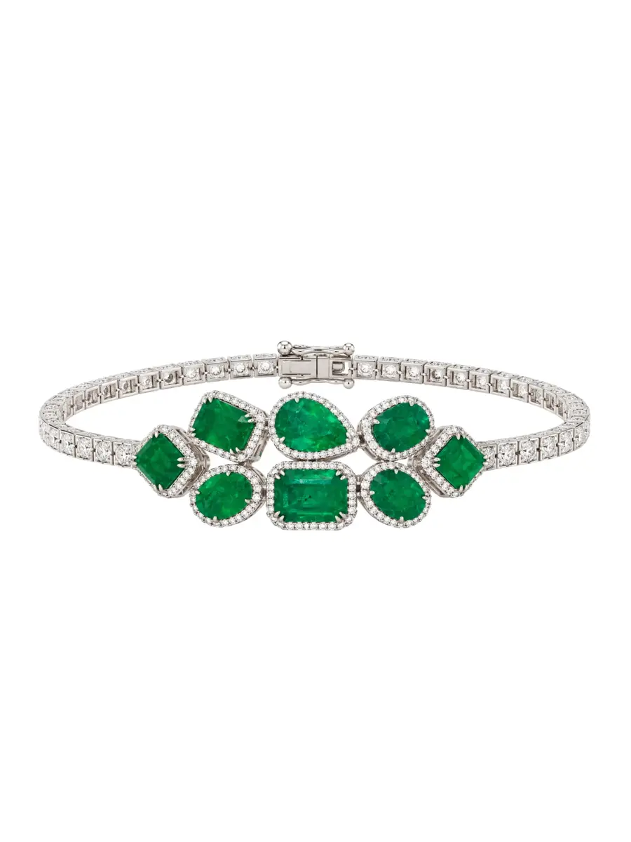 Wish Fine Jewelry 22.60ct Diamond Emerald 14K Gold Multi Shape Statement Bracelet