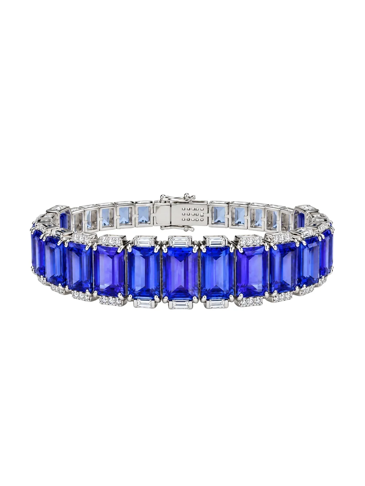 Wish Fine Jewelry 45.76ct Diamond Tanzanite 18K Gold Statement Tennis Bracelet