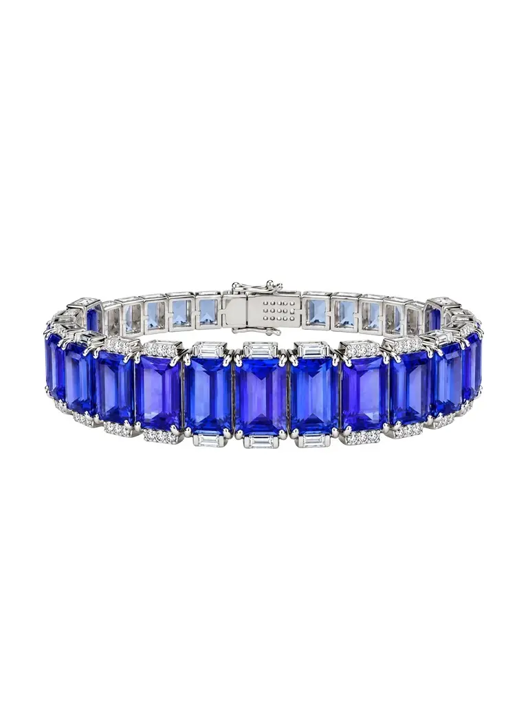 Wish Fine Jewelry 45.76ct Diamond Tanzanite 18K Gold Statement Tennis Bracelet