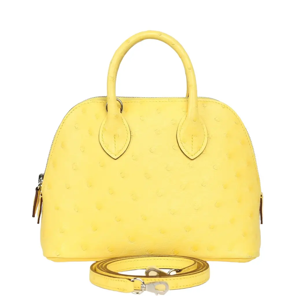 Hermes 1923 Bolide Mini Jaune Citron Ostrich Palladium Hardware