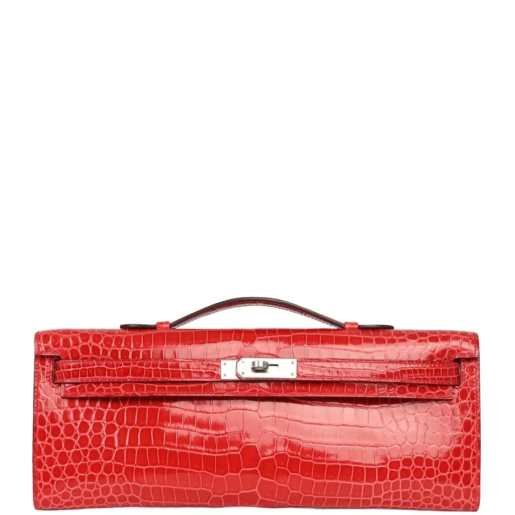 HERMÈS Hermes Kelly Cut Bougainvillea Shiny Porosus Crocodile Palladium Hardware