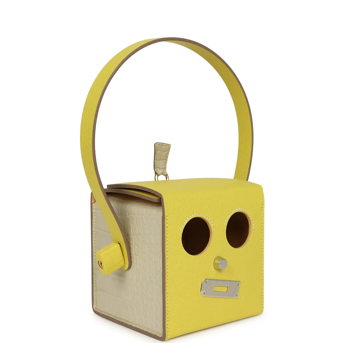HERMÈS Hermes Petit H Robot Cube Minaudiere Jaune Citron Epsom, Beton, Vert D'eau Matte Alligator Mississippiensis Mixed Metal Hardware | Thumbnail 2