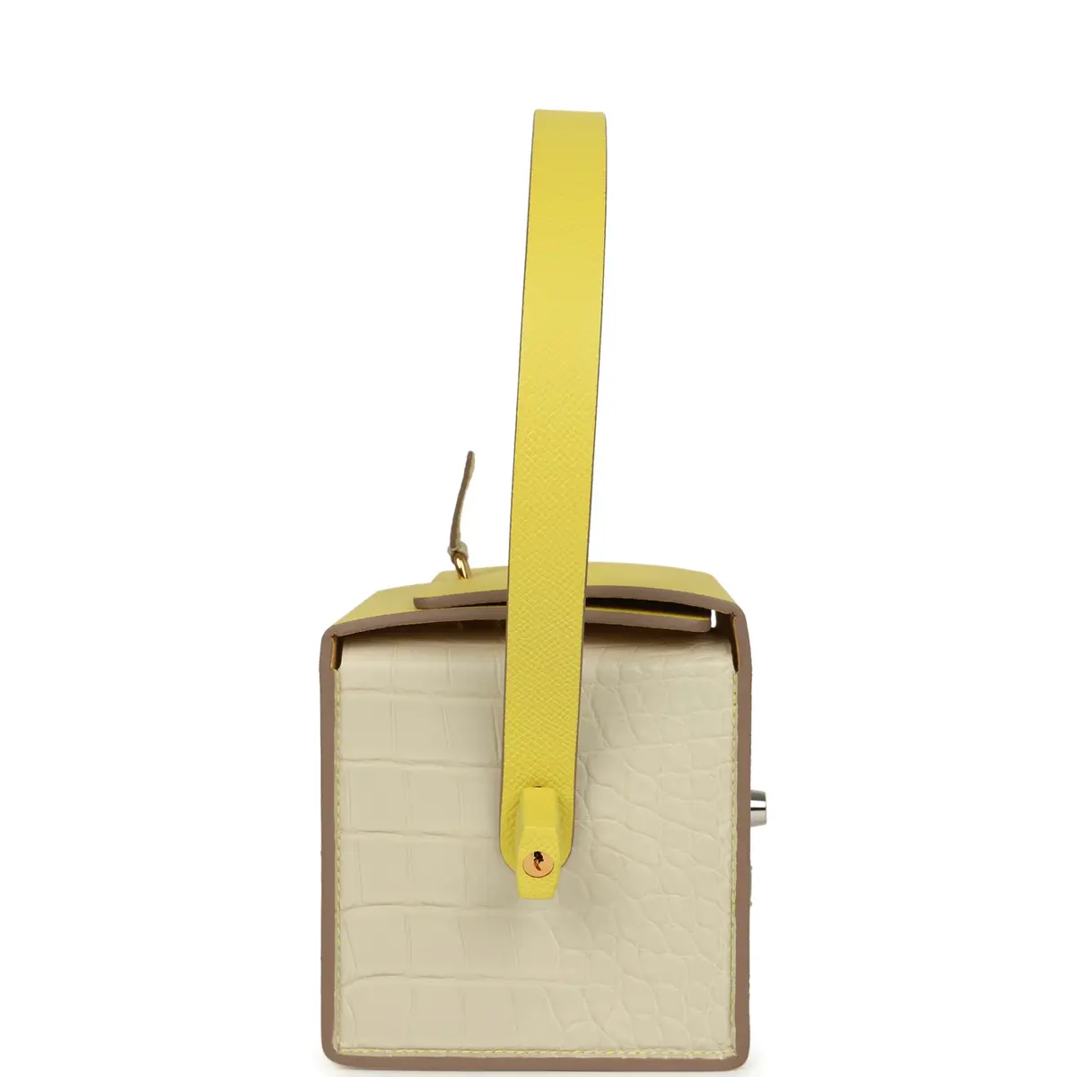 HERMÈS Hermes Petit H Robot Cube Minaudiere Jaune Citron Epsom, Beton, Vert D'eau Matte Alligator Mississippiensis Mixed Metal Hardware | Thumbnail 3