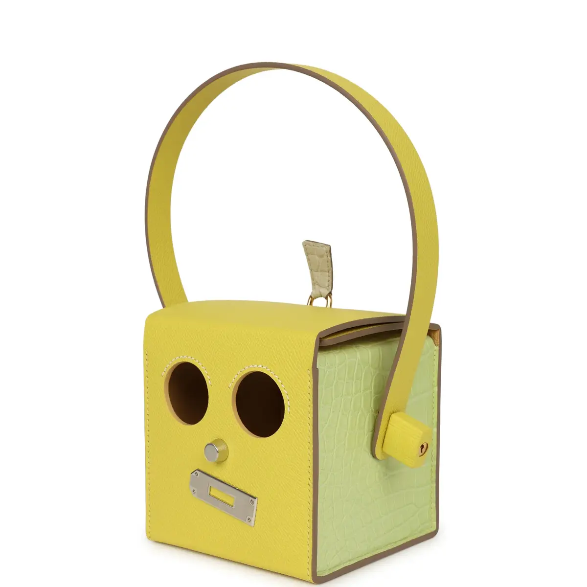 HERMÈS Hermes Petit H Robot Cube Minaudiere Jaune Citron Epsom, Beton, Vert D'eau Matte Alligator Mississippiensis Mixed Metal Hardware | Thumbnail 5