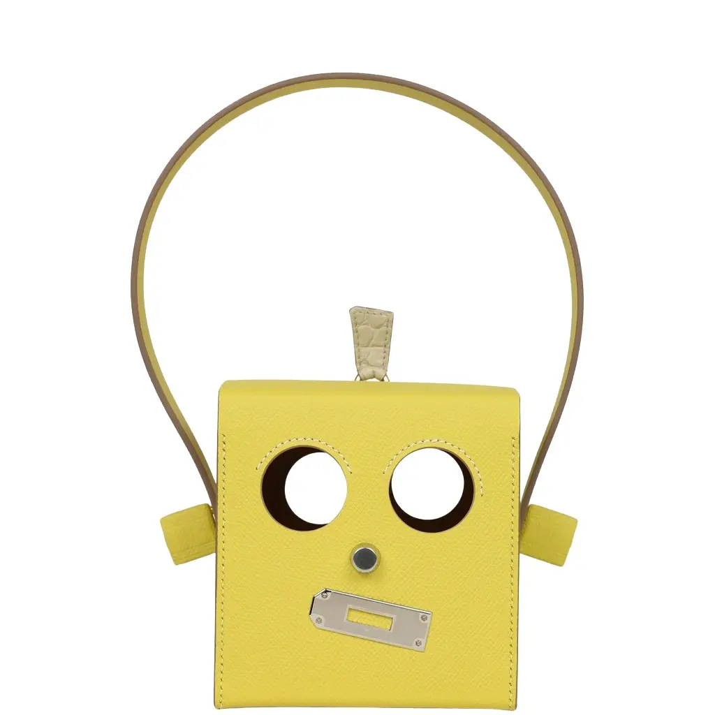 HERMÈS Hermes Petit H Robot Cube Minaudiere Jaune Citron Epsom, Beton, Vert D'eau Matte Alligator Mississippiensis Mixed Metal Hardware