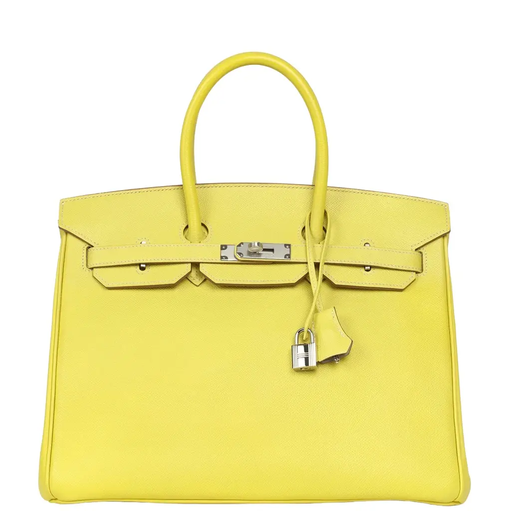 Pre-owned Hermes Birkin 35 Lime Candy Epsom Palladium Hardware Pre-owned Hermes Birkin 35 Lime Candy Epsom Palladium Hardware