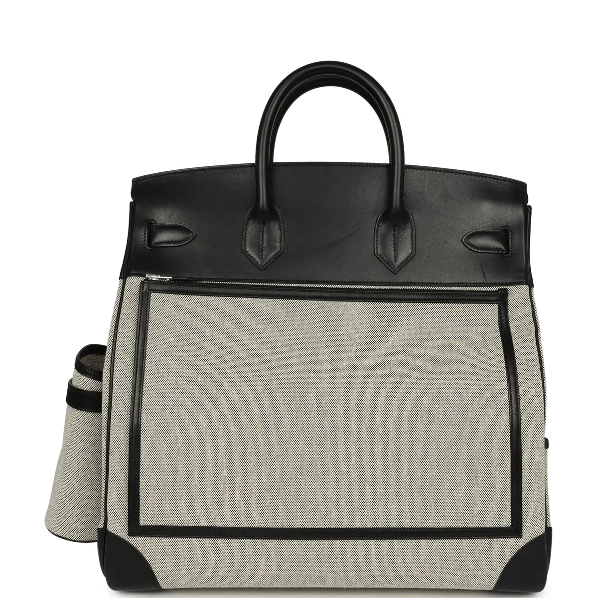 HERMÈS Pre-owned Hermes Birkin Cargo HAC 40 Black Evercalf, Ecru-Black Toile H Palladium Hardware | Thumbnail 4 HERMÈS Pre-owned Hermes Birkin Cargo HAC 40 Black Evercalf, Ecru-Black Toile H Palladium Hardware | Thumbnail 4