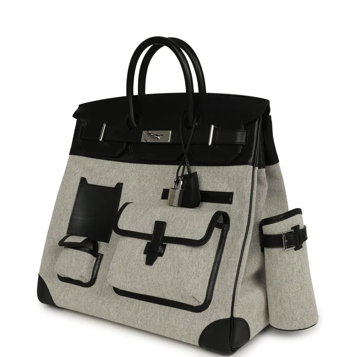 HERMÈS Pre-owned Hermes Birkin Cargo HAC 40 Black Evercalf, Ecru-Black Toile H Palladium Hardware | Thumbnail 6 HERMÈS Pre-owned Hermes Birkin Cargo HAC 40 Black Evercalf, Ecru-Black Toile H Palladium Hardware | Thumbnail 6