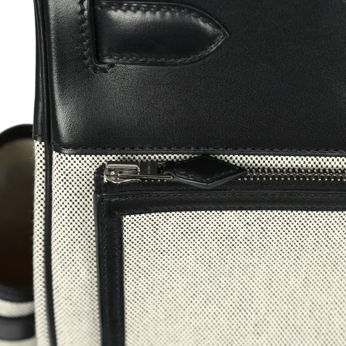 HERMÈS Pre-owned Hermes Birkin Cargo HAC 40 Black Evercalf, Ecru-Black Toile H Palladium Hardware | Thumbnail 8 HERMÈS Pre-owned Hermes Birkin Cargo HAC 40 Black Evercalf, Ecru-Black Toile H Palladium Hardware | Thumbnail 8