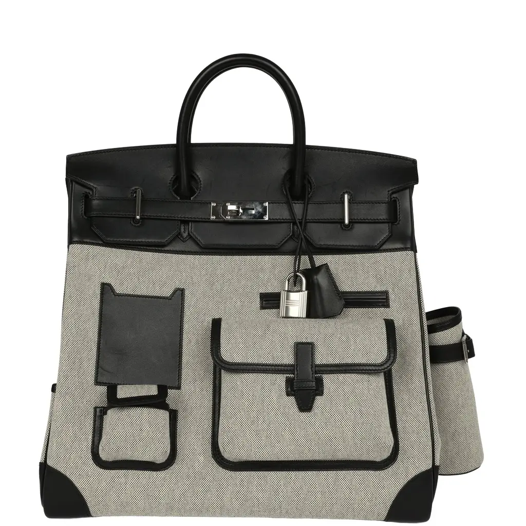Pre-owned Hermes Birkin Cargo HAC 40 Black Evercalf, Ecru-Black Toile H Palladium Hardware Pre-owned Hermes Birkin Cargo HAC 40 Black Evercalf, Ecru-Black Toile H Palladium Hardware