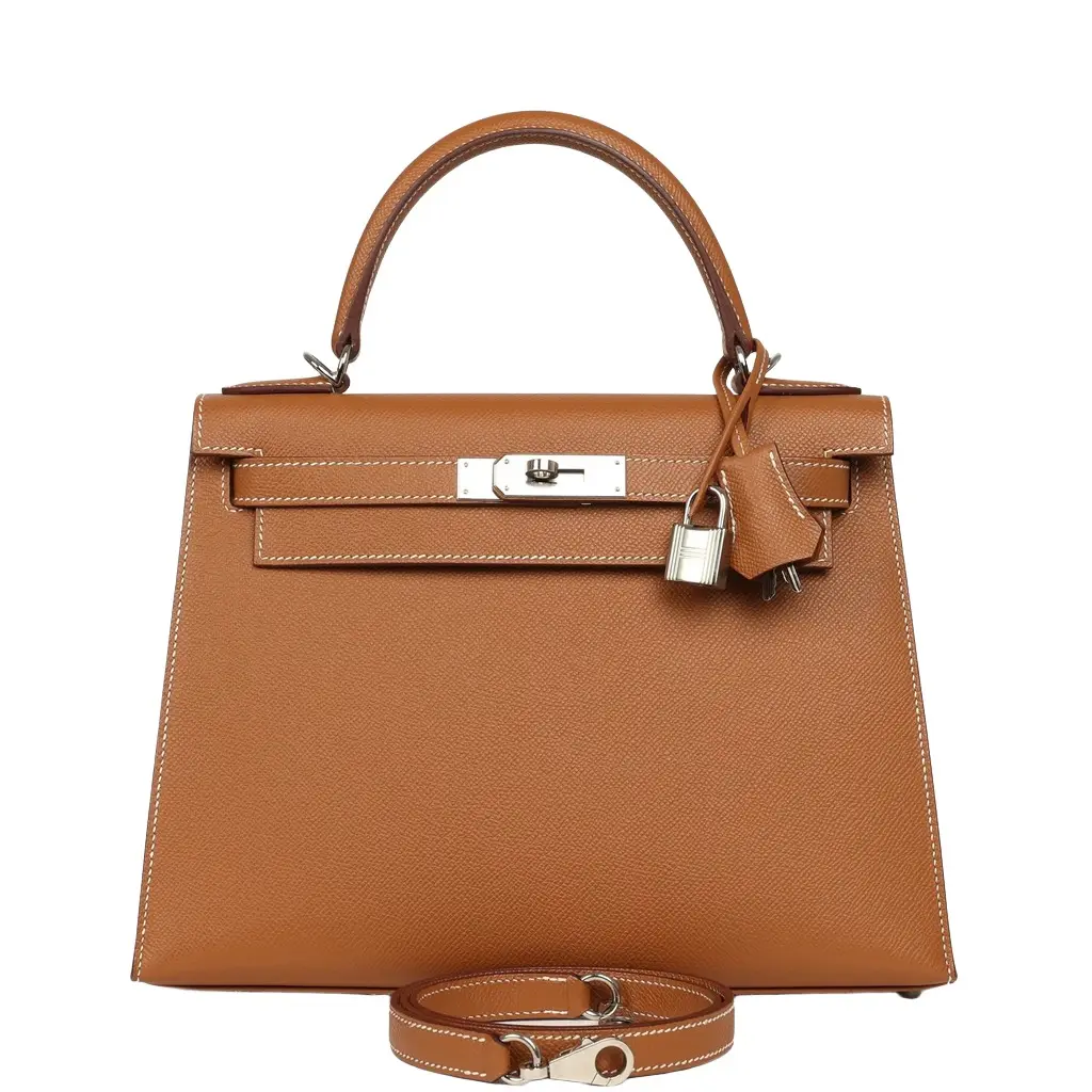 Pre-owned Hermes Kelly Sellier 28 Gold Epsom Palladium Hardware Pre-owned Hermes Kelly Sellier 28 Gold Epsom Palladium Hardware