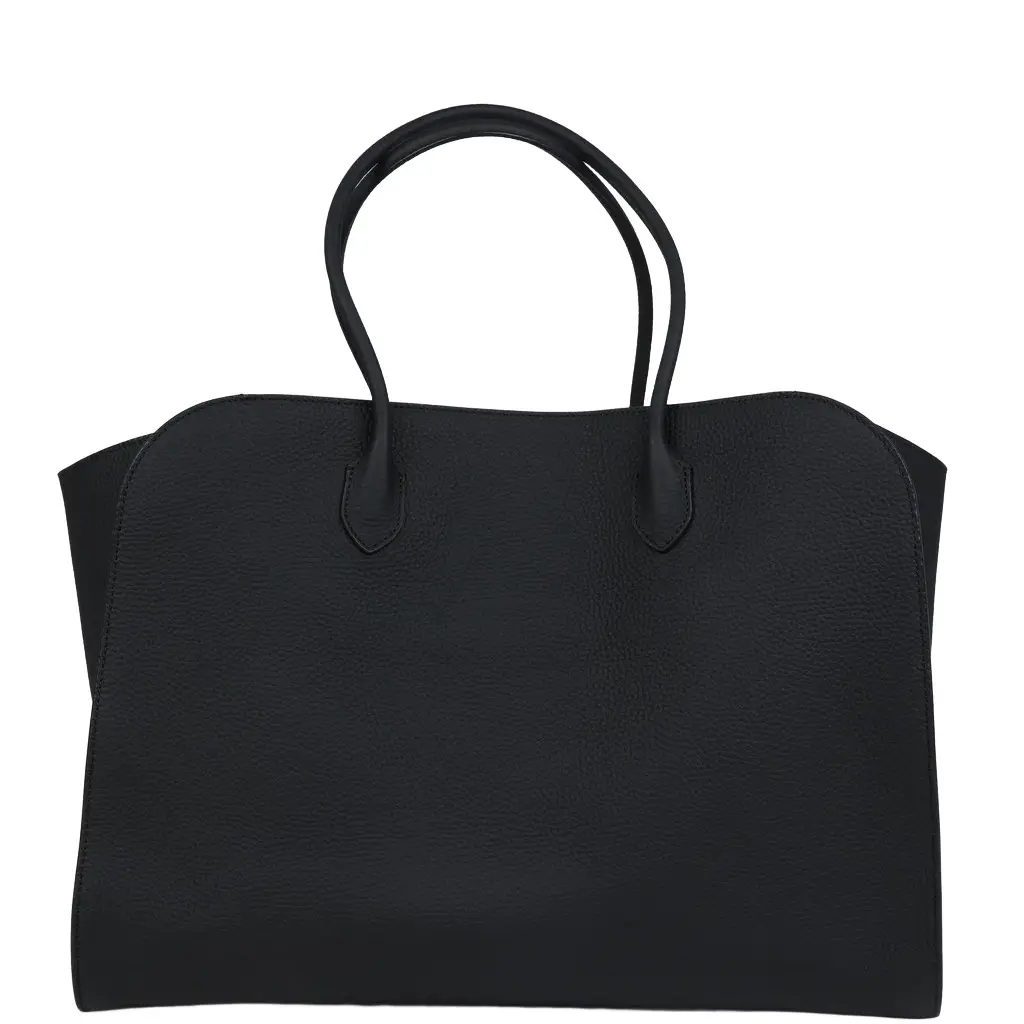 The Row Marlo 17 Tote Bag Black Calfskin Leather Silver Hardware The Row Marlo 17 Tote Bag Black Calfskin Leather Silver Hardware
