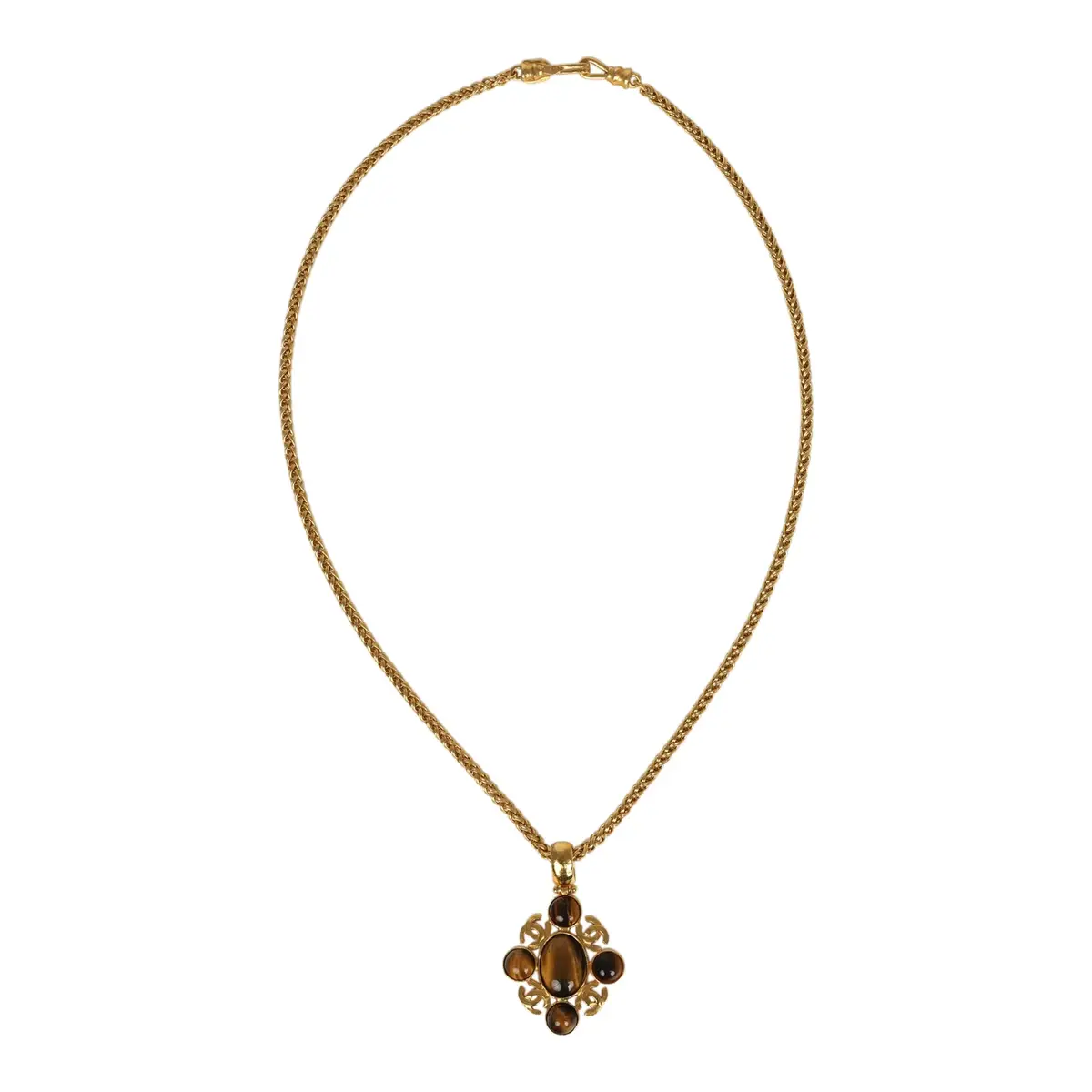 Chanel Vintage Chanel Long CC Gripoix Stone Pendant Necklace Tiger Eye, Gold Plated Hardware | Thumbnail 6 Chanel Vintage Chanel Long CC Gripoix Stone Pendant Necklace Tiger Eye, Gold Plated Hardware | Thumbnail 6