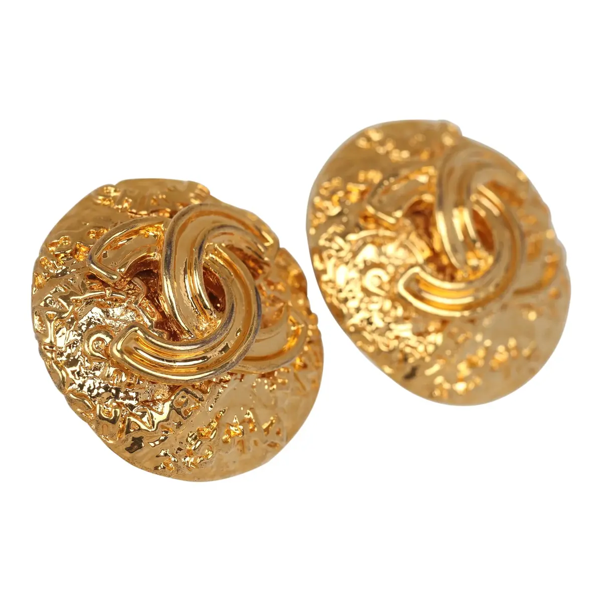 Chanel Vintage Chanel Round CC Coco Textured Clip on Earrings Gold Plated Hardware | Thumbnail 2 Chanel Vintage Chanel Round CC Coco Textured Clip on Earrings Gold Plated Hardware | Thumbnail 2