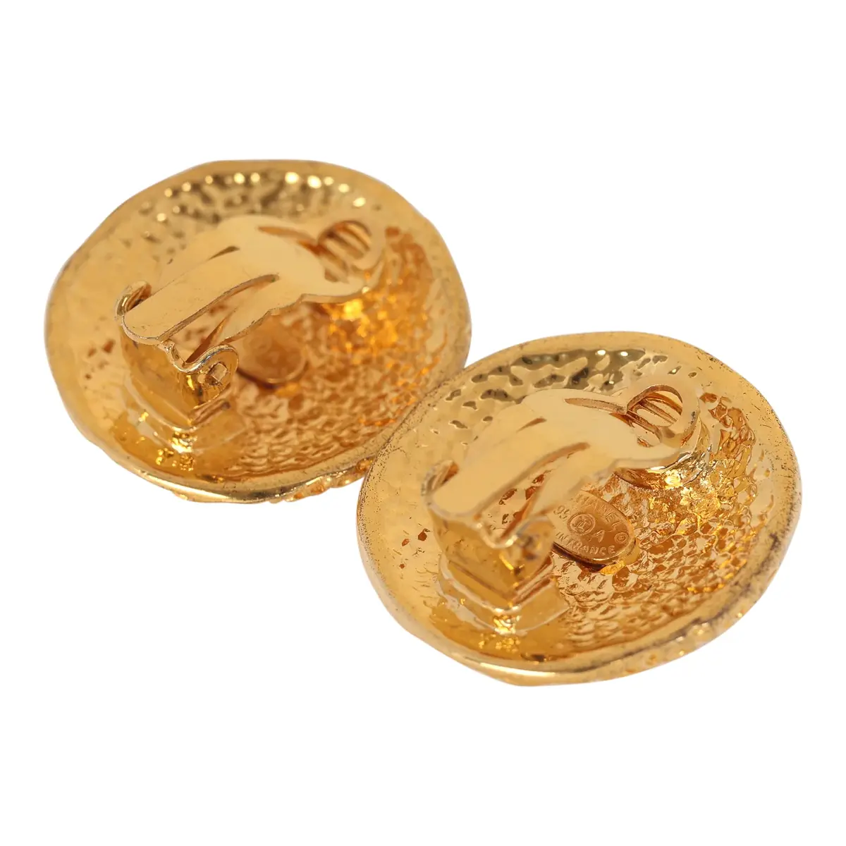 Chanel Vintage Chanel Round CC Coco Textured Clip on Earrings Gold Plated Hardware | Thumbnail 4 Chanel Vintage Chanel Round CC Coco Textured Clip on Earrings Gold Plated Hardware | Thumbnail 4