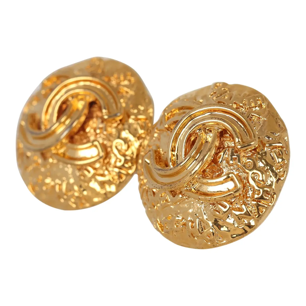 Chanel Vintage Chanel Round CC Coco Textured Clip on Earrings Gold Plated Hardware | Thumbnail 5 Chanel Vintage Chanel Round CC Coco Textured Clip on Earrings Gold Plated Hardware | Thumbnail 5