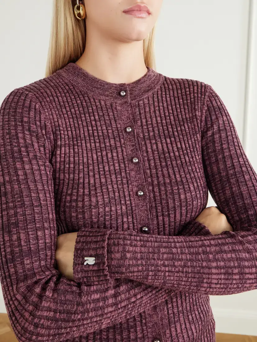 Rabanne Ribbed Wool And Silk-blend Cardigan - Burgundy | Thumbnail 5