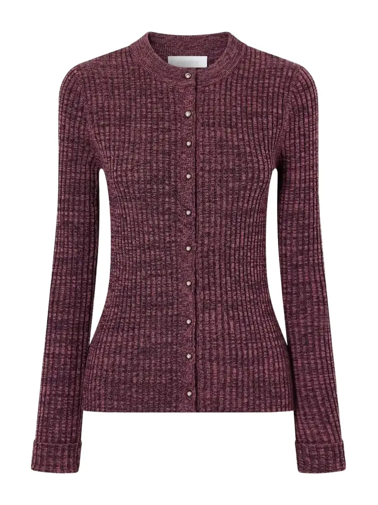 Ribbed Wool And Silk-blend Cardigan - Burgundy