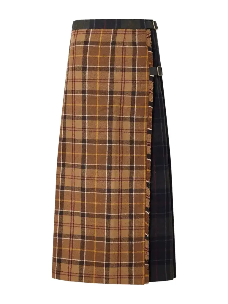 Barbour Hazelwood Two-tone Pleated Checked Flannel Midi Skirt