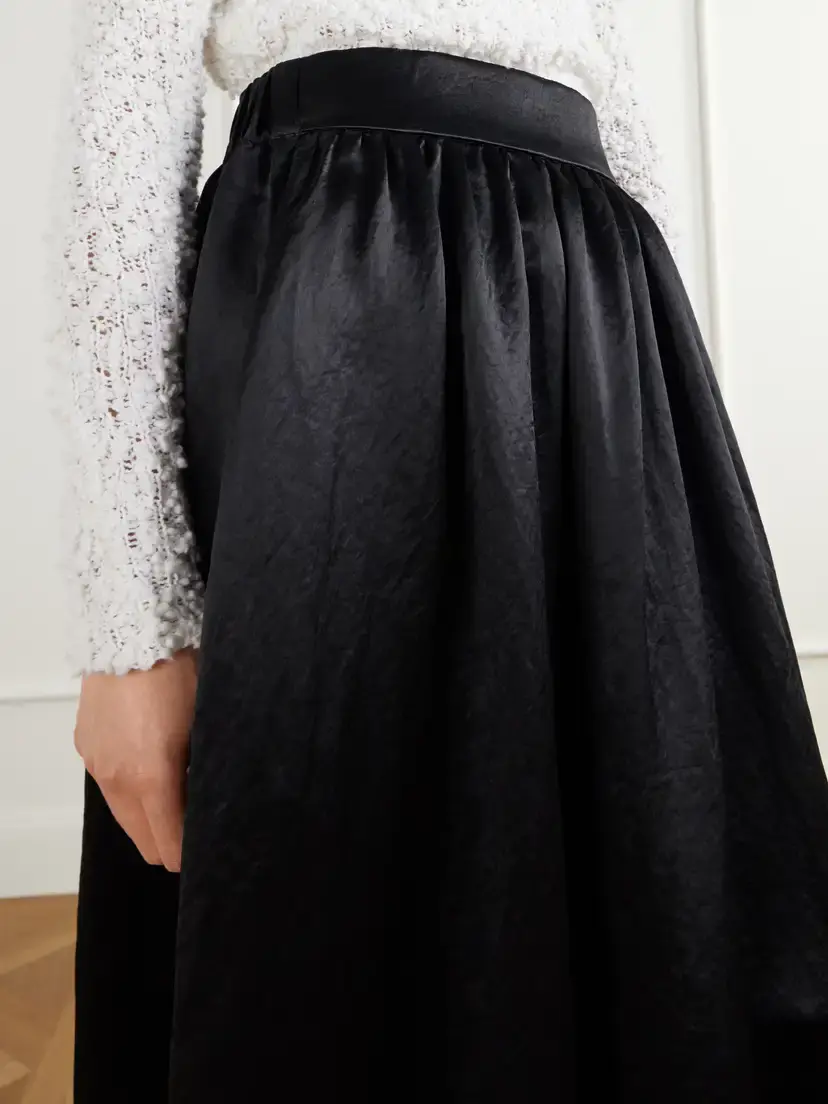 Maria McManus Gathered Lace-trimmed Crinkled Satin Midi Skirt | Thumbnail 4