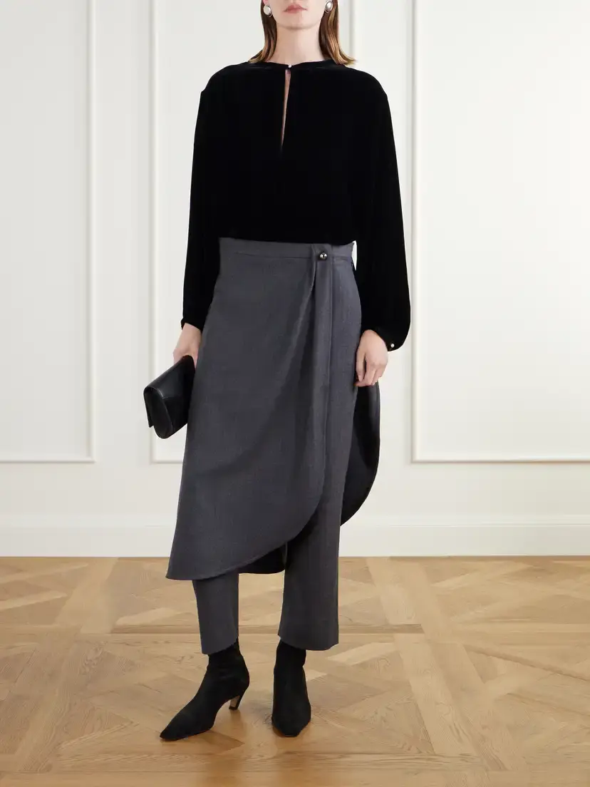 Maria McManus Layered Wrap-effect Wool-blend Flannel Straight-leg Pants | Thumbnail 2