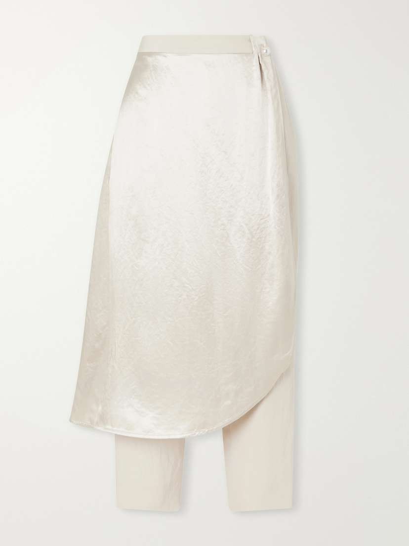 Maria McManus Layered Wrap-effect Satin Straight-leg Pants