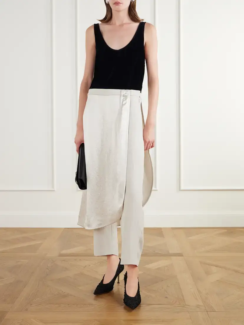 Maria McManus Layered Wrap-effect Satin Straight-leg Pants | Thumbnail 2