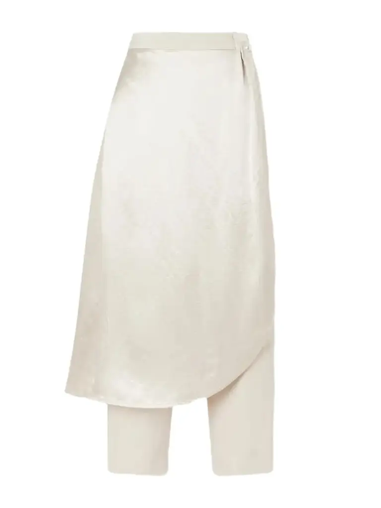 Layered Wrap-effect Satin Straight-leg Pants