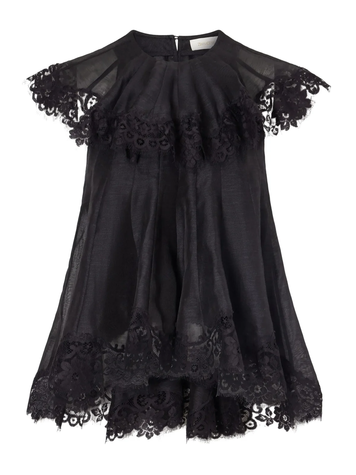 Ascent Flutter Ruffled Cape-effect Lace-trimmed Linen And Silk-blend Voile Blouse Ascent Flutter Ruffled Cape-effect Lace-trimmed Linen And Silk-blend Voile Blouse