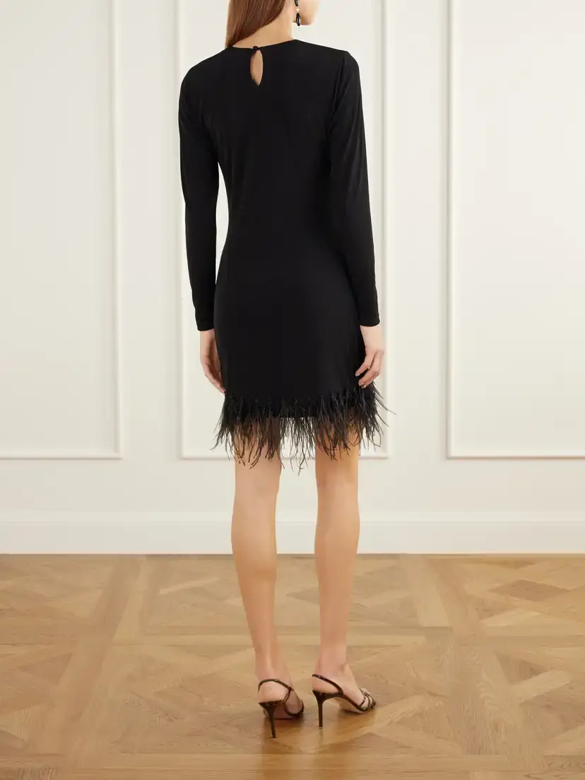 ANDRES OTALORA Heredada Bead-embellished Feather-trimmed Crepe Mini Dress | Thumbnail 3 ANDRES OTALORA Heredada Bead-embellished Feather-trimmed Crepe Mini Dress | Thumbnail 3