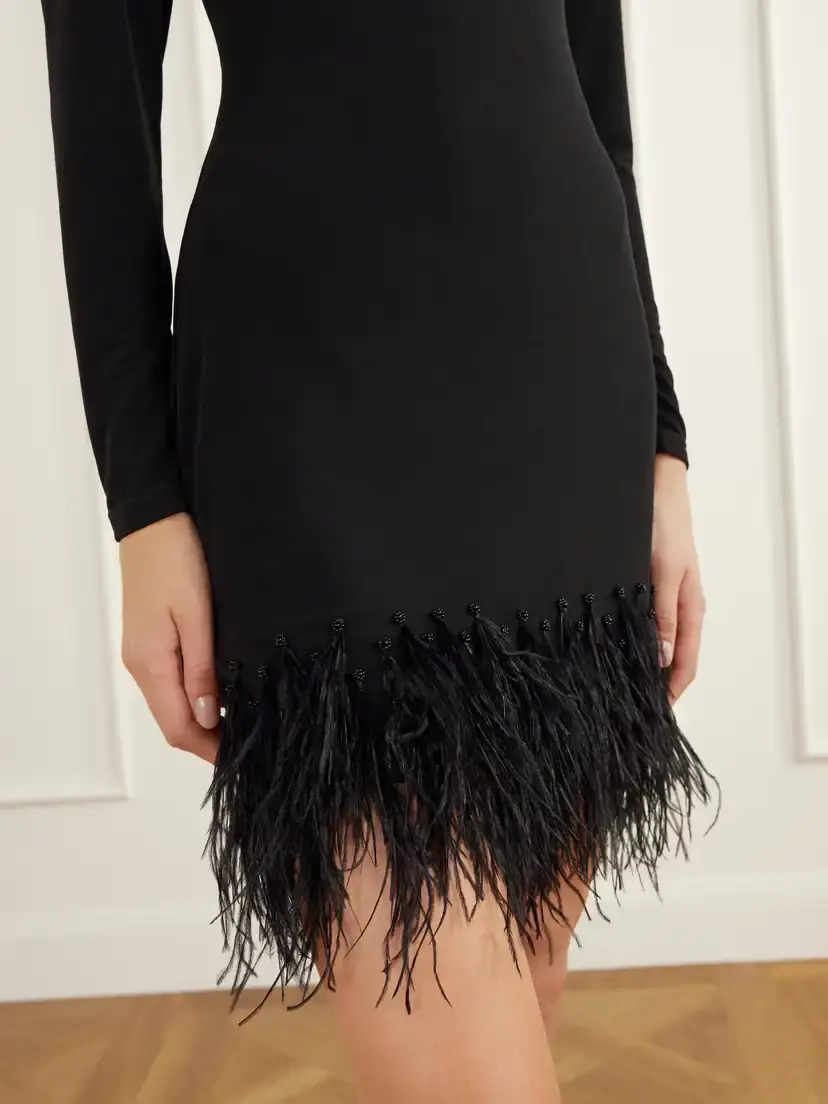 ANDRES OTALORA Heredada Bead-embellished Feather-trimmed Crepe Mini Dress | Thumbnail 4 ANDRES OTALORA Heredada Bead-embellished Feather-trimmed Crepe Mini Dress | Thumbnail 4
