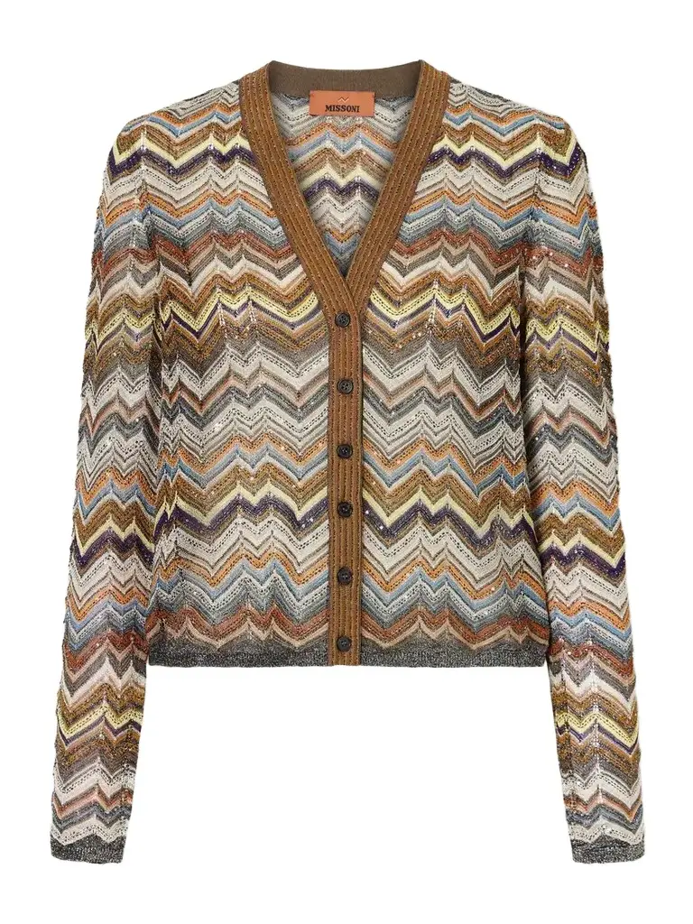 Missoni Striped Metallic Crochet-knit Cardigan