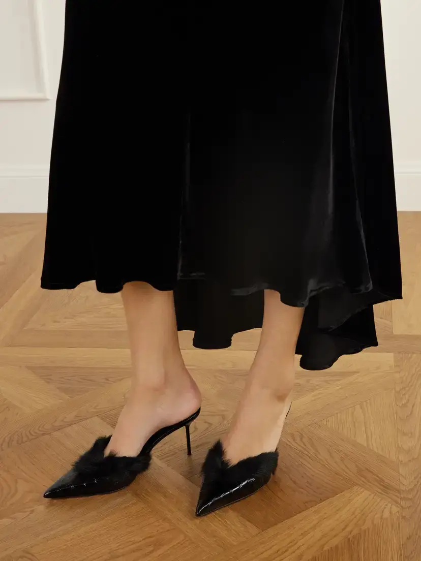 Paris Texas Lidia 70 Plush-trimmed Croc-effect Leather Pumps | Thumbnail 2