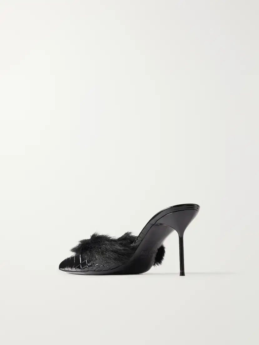 Paris Texas Lidia 70 Plush-trimmed Croc-effect Leather Pumps | Thumbnail 3